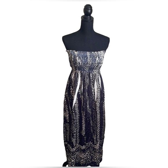 LAPIS Anthropologie Gray White Black Strapless Maxi Dress Size One Size - Picture 2 of 13